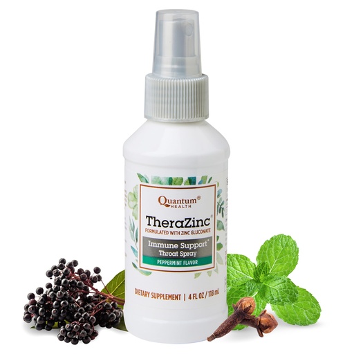 [BRSWIYQTPJ5BKADU] Quantum Health TheraZinc Throat Spray Immune Support & Helps Calm Discomfort Liquid Zinc Gluconate Elderberry Echinacea & Slippery Elm Relief for Adults & Kids 12+, Peppermint Flavor - 4 Ounce