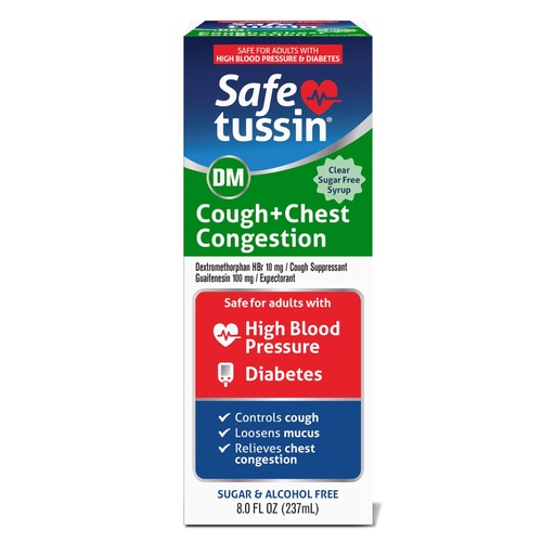 [BRSROZALOZYAA2T2] Safetussin DM Cough & Chest Congestion, 8 oz, Expectorant Mucus Relief, Cough Relief Syrup, Safe for Adults with High Blood Pressure & Diabetes