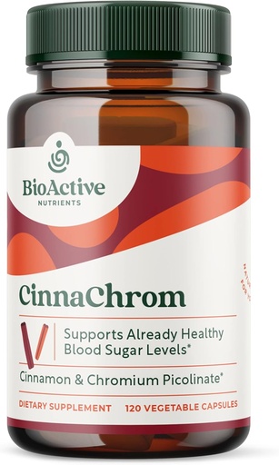[BRSWKGY3CIFBUHTA] BioActive Nutrients CinnaChrom Dietary Supplement — Chromium Picolinate, Cinnamon Capsules — Natural Ingredients for Overall Health — Vegetable Supplement, Gluten-Free, 120 Capsules