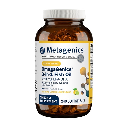 [BRSWIFAEDEMB6CA3] Metagenics OmegaGenics Fish Oil EPA-DHA 720 mg - High Potency Omega-3 Supplement* - Supports Heart, Joint, Brain & Immune Health* - Sustainably Sourced, Purity-Tested Fish Oil - 240 Softgels