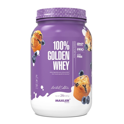 [BRSWGYY2OIAQYD3F] Maxler 100% Golden Whey Protein - 24g of Protein per Serving - Whey Protein Powder for Pre Post Workout - Fast-Absorbing Whey Concentrate, Isolate & Hydrolysate Blend - Blueberry Muffin 2 lb