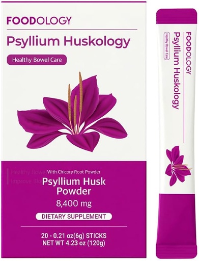[BRSROYAYBZ5QAFD4] FOODOLOGY Psyllium Huskology (20 Sticks, 10 Days) - Herbal Psyllium Husk Supplement for Constipation Relief, Gut Health. Plant-Based Dietary Fiber, Maximum Strength 7,200mg.