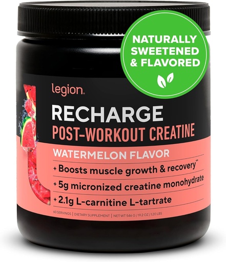 [BRSWKHQ5AEJQCE3I] LEGION Athletics Recharge Post Workout Supplement - All Natural Muscle Builder & Recovery Drink with Creatine Monohydrate. Naturally Sweetened & Flavored, Safe & Healthy (Watermelon, 60 Servings)