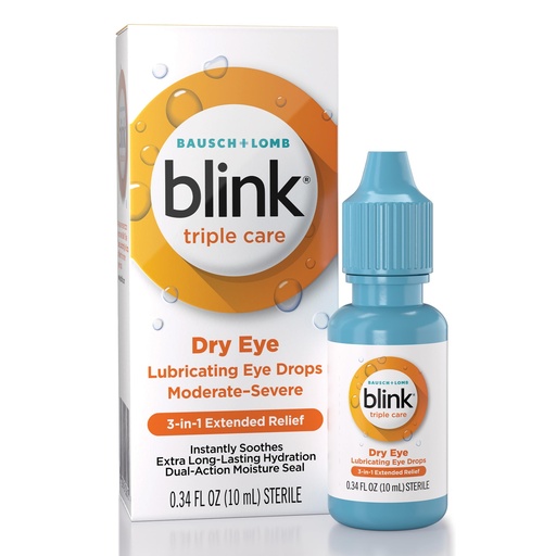 [BRSRMHAFCENBOC37] BLINK Triple Care Eye Drops for Dry Eyes, Lubricant Eye Drops, Soothing for Moderate to Severe Dry Eyes, with Hyaluronate, Reduces Discomfort, Long-Lasting Hydration, 0.34 Fl Oz