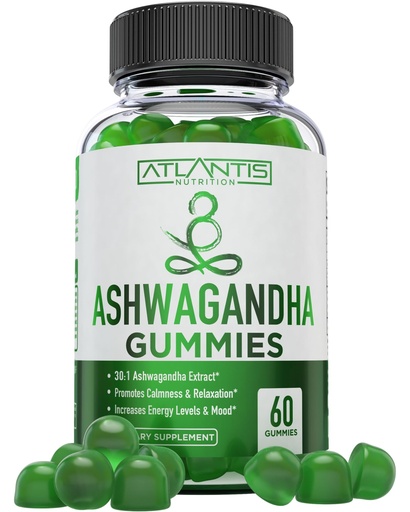[BRSW2EA2DIPGEYI3] Atlantis Nutrition Ashwagandha Gummies - Ashwagandha Extract 30:1 - Promotes Calmness, Improves Mood, Boosts Energy Levels & Strengthens Immune System - Formulated w/Vitamin D & Zinc - Vegan | 60 Ct