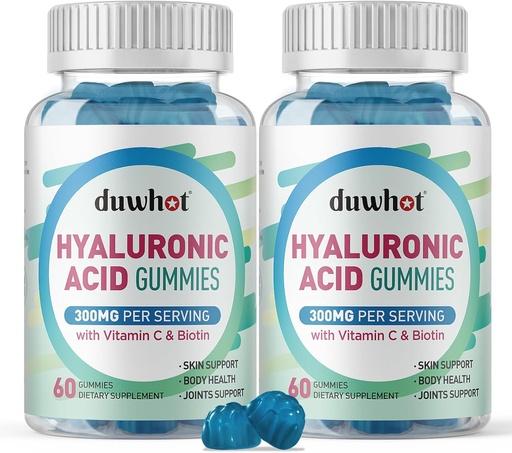 [BRSROHTQOEDRMYLG] Hyaluronic Acid Gummies, Hyaluronic Acid Supplements with Vitamin C & Biotin 5000mcg for Skin, Hair, Nails Health, Joints Supplements for Women & Men, Low Sugar, Vegan, Non-GMO, 60 Counts
