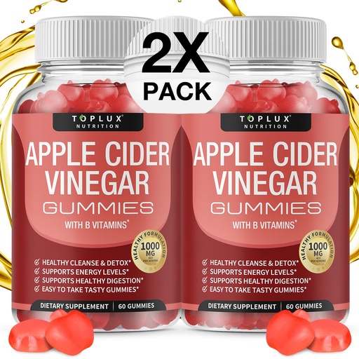 [BRSWY2YEOIIGEDLD] Toplux Apple Cider Vinegar Gummies - 1000mg ACV with B12, Beet Root, Pomegranate for Immune System, Detox & Cleanse, Gummy Alternative to Apple Cider Vinegar Capsules, for Men Women 2X Pack