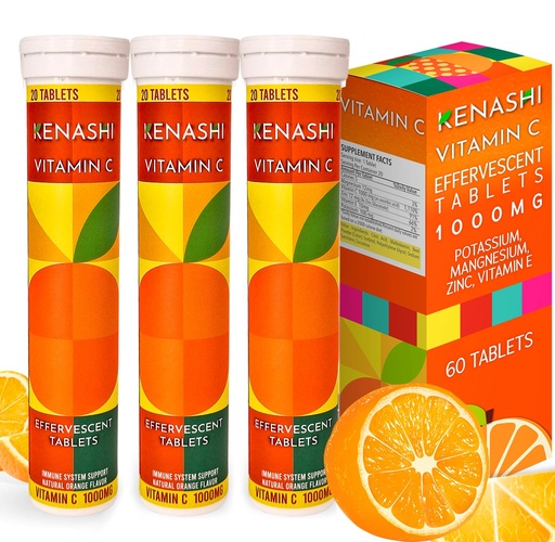 [BRSRAEIOBUPGA3LZ] Vitamin C Effervescent Tablets 1000mg with Magnesium Zinc Vitamin E & Potassium Vitamina C Efervescente 60 Tables 3 Pack Vitamina C