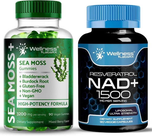 [BRSRAAYRDN4GC3QZ] WELLNESS LABSRX NAD Supplement, 1500mg - Sea Moss Gummies, 3200mg