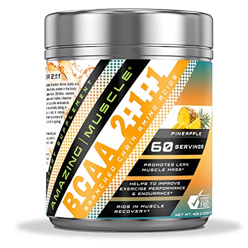[BRSWYBQKBEBWCH3Z] Amazing Muscle BCAA 2:1:1 Branched Chain Amino Acids Supplement | 6000 Mg Per Serving | Pineapple Flavor | 60 Servings