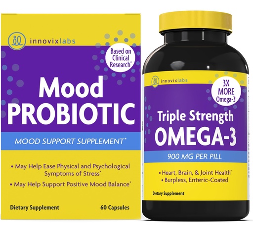 [BRSROZQEBYNBE3TV] InnovixLabs Mood Probiotic & Triple Omega Bundle Mood Probiotic (60 Capsules) Triple Strength Omega-3 Fish Oil (200 Softgel). Supports Brain, Joints and Immune Health*