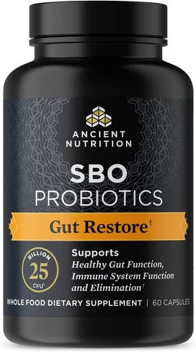 [BRSWYBQBDIMAKCTJ] Античные пробиотики для питания, SBO Probiotics Gut Restore 60 Ct, способствует здоровью кишечника, пищеварению и иммунной поддержке, без глютена, древние суперпродукты Blend, 25 миллиардов CFU * на обслуживание