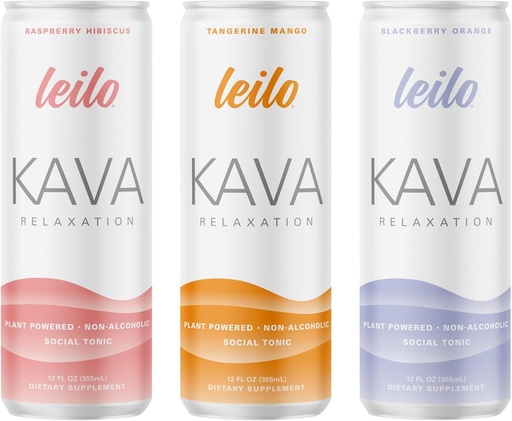 [BRSW2ZYBBN5AYH3V] LEILO | Kava Powered Sparkling Relaxation Drink | Classic Variety-Pack – Includes: Raspberry Hibiscus, Tangerine Mango, BlackBerry Orange | 12 fl oz Cans (Pack of 12)