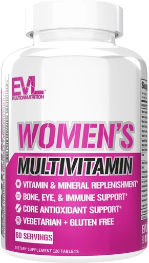 [BRSWG2QBCAFGC3DP] Evlution Nutrition Women's Multivitamin - Full Spectrum Vitamins & Minerals, Immungesundheit, Vitamin C & D, Eisen, Zink, Antioxidantien & Bioflavonoide, Haut, Haar, Knochen, Augengesundheit, 120 Tabletten, 60 Tage