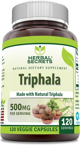 [BRSRO2Q3OJ4A4F3H] Herbal Secrets Triphala Supplement | 500 Mg Per Serving | 120 Veggie Capsules | Non-GMO | Gluten Free | Made in USA