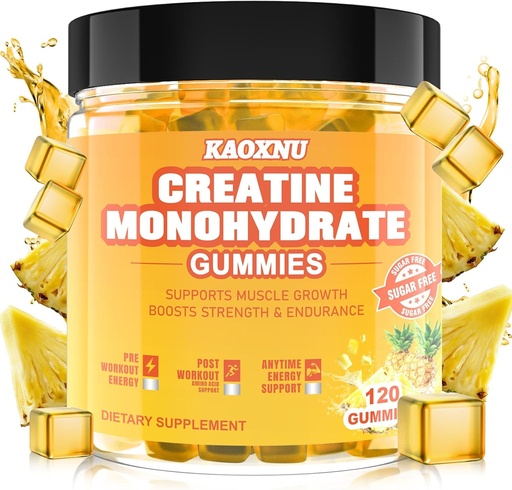 [BRSRAHQ6PIBAAAAV] Creatine Monohydrate Gummies 5600mg for Men & Women, 120 CT Chewable Creatine Gummies for Muscle Support, Energy Boost, 5.6g of Creatine Monohydrate per Serving - Sugar Free, Vegan (Pineapple Flavor)