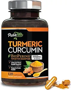 [BRSWGYI7AAOQ4C3A] Turmeric Curcumin Supplement with BioPerine 1950mg, 95% Standardized Curcuminoids - Black Pepper for Advanced Absorption, Herbal Joint Support Complex, Nature's Tumeric Extract Non-GMO - 120 Capsules