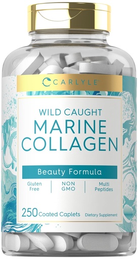 [BRSROCAZBABGYCA6] Carlyle Marine Collagen for Hair Skin and Nails | 250 Caplets | Peptides for Women and Men | Type I with Calcium | Non-GMO & Gluten Free