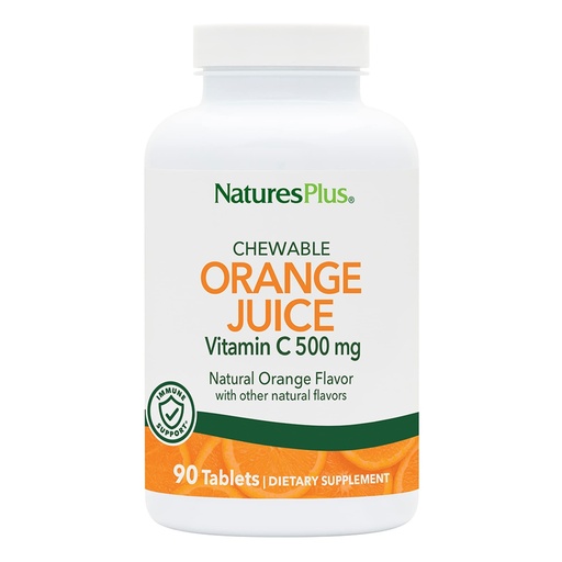 [BRSWIYTYO4HRAF3U] NaturesPlus Orange Juice Chewable Vitamin C - 500 mg, 90 Tablets - High Potency Immune & Vascular Health Support Supplement, Antioxidant - Gentle On Stomach - Vegetarian, Gluten-Free - 90 Servings