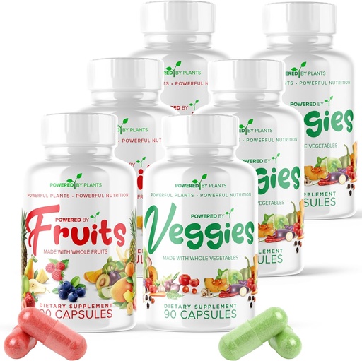 [BRSRMAIBA4CQYHT3] Fruits & Veggies Capsules - Natural Superfood Packed with Vitamins & Minerals - Fruit & Vegetable Supplements for Adults Pack of 6, 90 Capsules Each