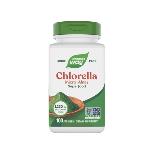 [BRSWIYTQAYOW2ADM] Nature's Way Chlorella Micro-Algae, Superfood, Supports Antioxidant Pathways*, 1,230 mg per 3-Capsule Serving, Vegetarian, Non-GMO Project Verified, 100 Capsules (Packaging May Vary)