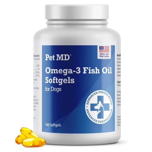[BRSWKF34DEDGA3A7] Pet MD – Omega 3 Fish Oil Supplement for Dogs – Skin and Coat Support for Dogs – 180 Softgels