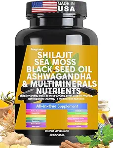[BRSROCALDIFWYEYV] Shilajit Sea Moss Black Seed Oil Ashwagandha Burdock Vitamin C & D3 with Elderberry rhodiola rosea Dandelion Yellow Dock Turmeric ACV