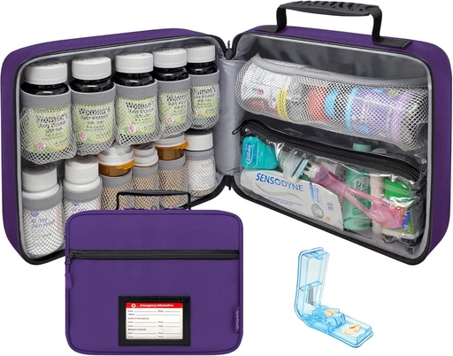 [BRSROFI5DIGREAIZ] Select Large Pill Bottle Organizer with Pill Cutter, Medicine Bag, Case, Carrier for Medications, Vitamins, and Medical Supplies with Fixed Pockets – for Home Storage and Travel