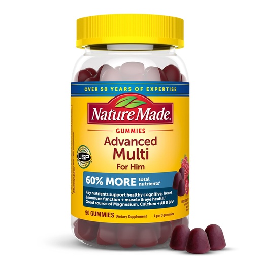 [BRSROBQHDIBRGYDF] Nature Made Advanced Multivitamin Gummies for Him with Magnesium Citrate, Calcium & All 8 B Vitamins, Multivitamin for Men, 90 Gummies, 30 Day Supply