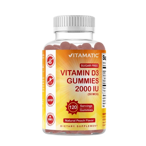 [BRSRMBQBOZYBE3LL] Vitamatic Sugar Free Vitamin D3 2000 IU - 120 Pectin Based Gummies - Great Taste - Healthy Bones, Mood & Immune System Function - Non-GMO - 120 Servings