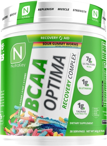 [BRSWGEI7CN6WME32] NutraKey BCAA Optima Post Workout Recovery Complex, No Sugar, No Carb, Recovery Aid, Sour Gummy Worms