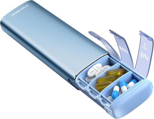 [BRSRAFAZB4NWA33J] Vaydeer Metal Travel Pill Organizer, 7 Day Weekly Pill Box, Large Capacity Daily Cute Pill Case for Supplements, Pills, Vitamins and Medication (Small,Blue)