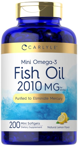 [BRSW2GT7O4HRY3TJ] Carlyle Mini Fish Oil Softgels | 2010 mg | 200 Omega-3 Pills | with EPA & DHA | Non-GMO & Gluten Free Supplement