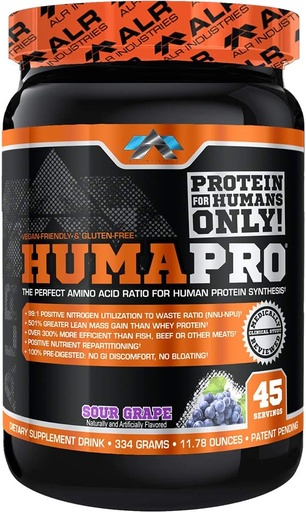 [BRSWKFI4BEJQGGTY] Humapro | Amino Acids Protein Matrix for Humans | 99% Utilization for Lean Muscle | Vegan, Gluten Free | 334g / 45 Servings (Sour Grape)