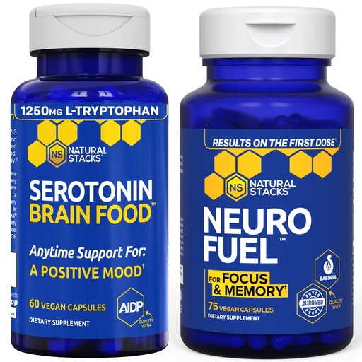 [BRSRAAL7BYOREFY6] NATURAL STACKS NeuroFuel Nootropic + Serotonin Brain Food Bundle - Supports Memory, Mood & Focus* - 135 Total Capsules