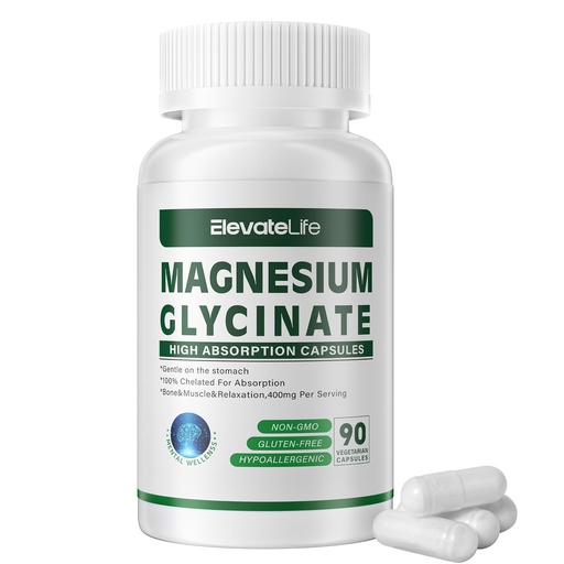 [BRSRAZ36AAFWGYLH] Magnesium Glycinate 400 MG per Serving 100% Chelated for High Absorption, Gentle On Stomach, Non-GMO, 90 Vegetarian Capsules