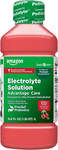 [BRSWGGICOZ7WEDY6]   Basic Care Electrolyte Solution Advantage Care with PreVital Prebiotics, Cherry Punch, Designed to Help Prevent Dehydration, Replaces Electrolytes, Fluid and Zinc, 33.8 fl oz (Pack of 1)