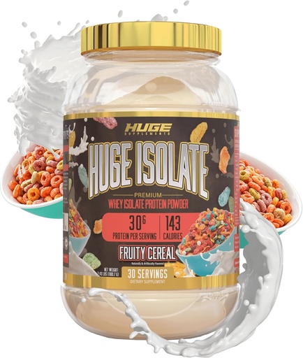 [BRSROFQRO4NQI3LU] Huge Supplements Isolate Protein Powder - 30g Protein Per Serving, Fast Digesting, 14.5g Essential Amino Acids (30 Servings) (Fruity Cereal)
