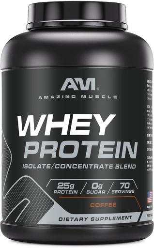 [BRSRO2T3OACBEYI2] Amazing Muscle Whey Protein Isolate & Concentrate Blend | Coffee Flavor | 25 G Protein | 5 LB (2.26 Kg) | Non-GMO | Gluten-Free | Made in USA
