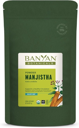 [BRSWIYYPAIPWEETO] Banyan Botānikas Mandžista Pulveris – Organic Manjista Papildinājums – Ayurvedic Asins Tīrīšana un Limfātiskās Sistēmas Atbalsts* – 1⁄2 £. – Non-GMO Ilgspējīgi Sourted Certified Fair for Life Fair Trade