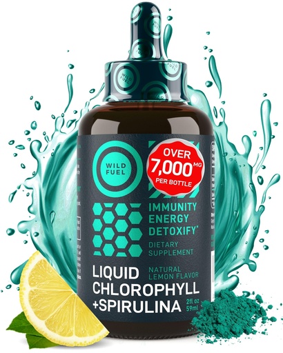 [BRSW2YATDMNWGCI3] Liquid Chlorophyll Drops with Spirulina for Water - Full Strength Energy, Wellness, Immune Support Supplement - 50mg Chlorophyll Liquid, 12.5mg Spirulina - Lemon Flavor Detox Drink - 2oz, 118 Servings