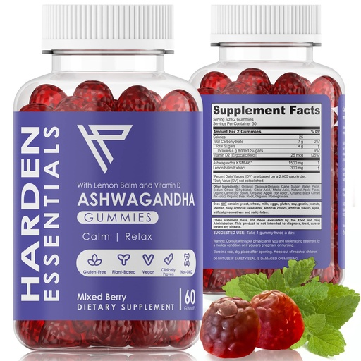 [BRSRMGAFAQMGOC35] KSM-66 Ashwagandha Gummies 750mg Per Gummy – 1,500mg Per Serving – Stress & Cortisol Support – with Lemon Balm & Vitamin D – 60 Count (30 Day Supply) – Vegan – Harden Essentials