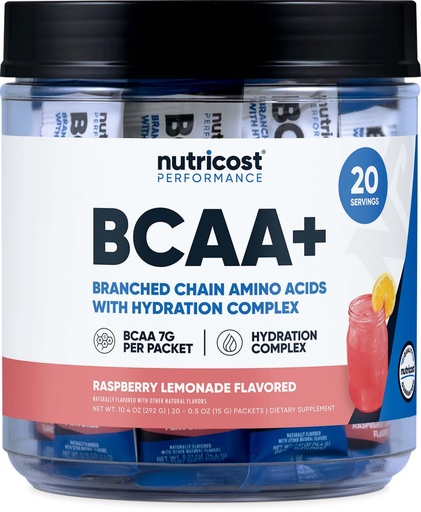 [BRSRAZIHBBYAY2TD] Nutricost BCAA+ Hydration Raspberry Lemonade (20 Stickpacks) - Branched Chain Amino Acids with Hydration Complex - Gluten-Free, Non-GMO