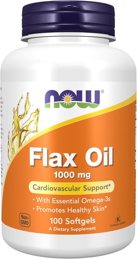 [BRSWIYQHCYGBACDC] AHORA Suplementos de alimentos, aceite de Flax 1000 mg elaborados con aceite de Flax orgánico, soporte cardiovascular*, 100 Softgels