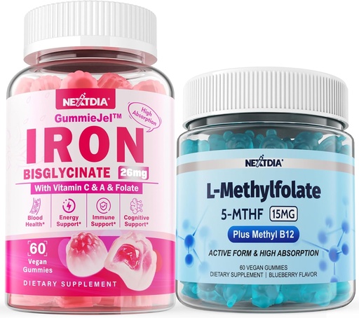 [BRSRABT4DNYG2FLL] L-MethylFolate 15mg + Iron Bisglycinate 26mg Filled Gummies