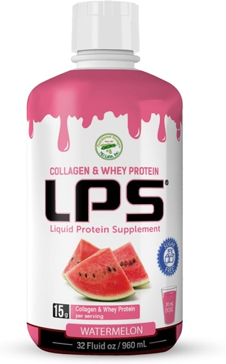 [BRSWGAT6AVYQOYA4] LPS Liquid Collagen & Serwatka suplement protein - Bezcukrowy, Wytrzymały, Napoje Non-GMO - Zhydrolizowany Kolagen & Serwatka Peptydes promuje zdrową skórę i włosy dla mężczyzn i kobiet, Arbuz, 32 fl oz
