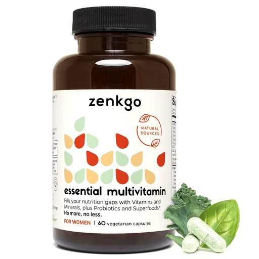 [BRSW2EINDMCAA23Z] Zenkgo Women's Vitamins + Probiotics 25B CFU + Organic Whole Foods, Supports Immunity, Digestion, Energy, Daily Vitamins A, E, B6, B12, Vegan D3, K2 (MK-7), Folate, Minerals, Superfoods(60Ct/30Day)