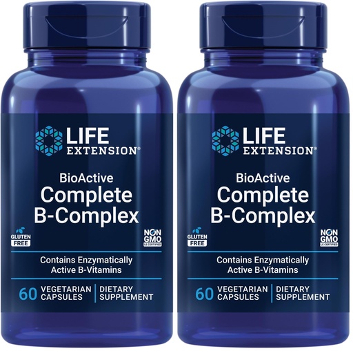 [BRSROBD3AEIWGELA] Life Extension BioActive Complete B-Complex, Heart, Brain and Nerve Support, Healthy Energy, Metabolism, Complete B Complex, 60 Vegetarian Capsules, (Pack of 2)