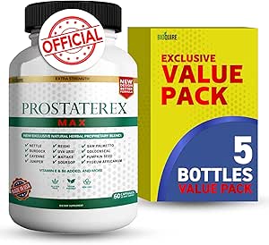[BRSRABATBN5BM2DL] ProstateRex Max Extra Strength Prostate Health Support Supplement, Saw Palmetto, Vegan, Non-GMO, Gluten-Free – 300 Capsules (5)
