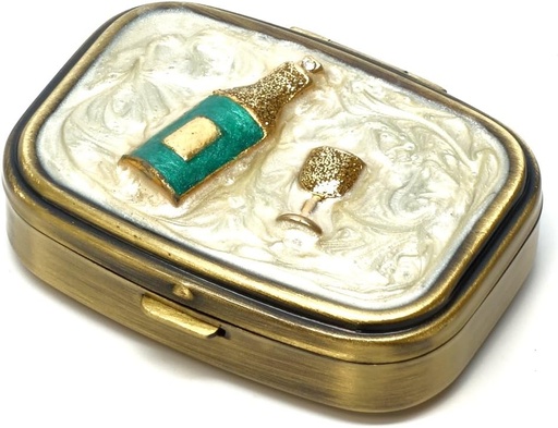 [BRSWKHYTA57BUD3F] 9327 Rectangular Small Pill Box Organizer Cream White Brass Women Travel Pill Case Purse Pocket Container Daily Portable Medicine Vitamin Box Medication Supplement Mini Storage